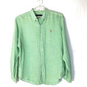 RALPH LAUREN Gingham Pinpoint 100% Linen LS Shirt